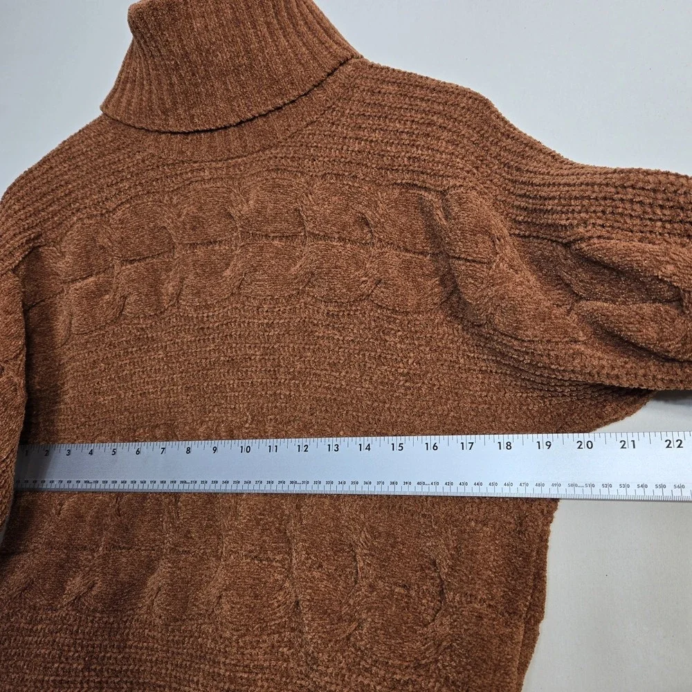 Olive & Oak Chunky Knit Turtleneck Sweater L Rust‎ Orange Textured Cozy Pullover